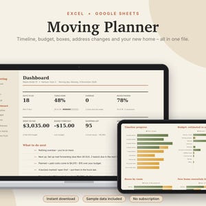 Moving Planner Excel & Google Sheets, Moving Checklist, Moving Budget, Box Inventory, New Home Checklist Spreadsheet | Neutral Cream