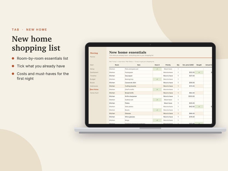 Moving Planner Excel & Google Sheets, Moving Checklist, Moving Budget, Box Inventory, New Home Checklist Spreadsheet | Neutral Cream image 7