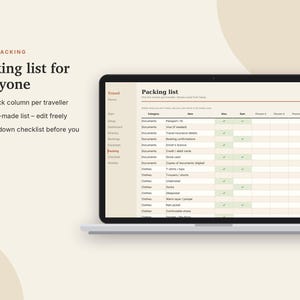 Travel Planner Excel & Google Sheets, Trip Itinerary, Travel Budget, Group Trip Expense Splitter, Packing List Spreadsheet | Neutral Cream image 7