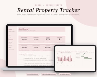 Rental Property Tracker Excel & Google Sheets, Landlord Spreadsheet, Rent Roll, Rental Income + Expense, Tax Summary | Pink Aesthetic