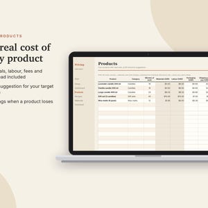 Calcolatore prezzi Excel e Fogli Google, Prezzi dei prodotti per venditori Etsy, Foglio di calcolo per il calcolo di costi e profitti per prodotti fatti a mano / Crema neutra immagine 5