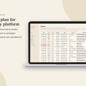Content-Kalender (Excel & Google Sheets), Social-Media-Planer, Instagram- und TikTok-Post-Planer, Content-Tracker-Tabelle | Neutral Cream Bild 6