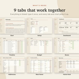 Moving Planner Excel & Google Sheets, Moving Checklist, Moving Budget, Box Inventory, New Home Checklist Spreadsheet | Neutral Cream image 4
