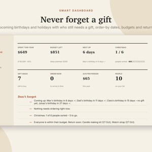 Gift Tracker Excel & Google Sheets, Christmas Gift List + Budget, Birthday Reminder, Gift Ideas Planner, Holiday Planner | Neutral Cream image 2