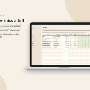 Budgetplanner voor Excel en Google Sheets, maandelijkse budgetspreadsheet, 50/30/20-budget, factuurtracker, sjabloon voor spaardoelen | Neutrale crèmekleur afbeelding 6