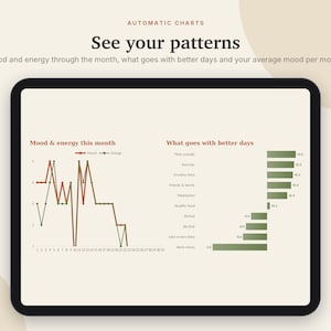 Mood Tracker Excel & Google Sheets, Year in Pixels, Mental Health Journal, Daily Mood + Anxiety Log, Self Care Tracker | Neutral Cream image 3