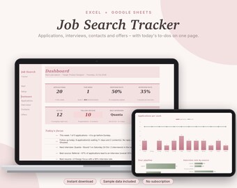 Job Search Tracker Excel & Google Sheets, Job Application Tracker, Interview Tracker, Career Planner Spreadsheet Template | Pink Aesthetic