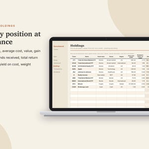 Investment Tracker Excel & Google Sheets, Dividend Tracker, Stock Portfolio Tracker, ETF + Asset Allocation, Rebalancing | Neutral Cream image 5