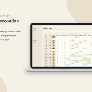 Mood Tracker Excel & Google Sheets, Year in Pixels, Mental Health Journal, Daily Mood + Anxiety Log, Self Care Tracker | Neutral Cream image 6