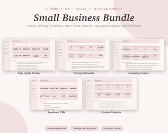 Small Business Spreadsheet Bundle Excel & Google Sheets, Income Expense Tracker, Pricing, Inventory, Client CRM, Content | Pink Aesthetic