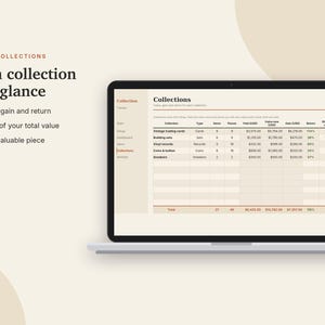 Registro di valutazione della collezione in Excel e Fogli Google, Inventario delle carte collezionabili, Monete, Dischi in vinile + Collezione di scarpe da ginnastica / Crema neutra immagine 6