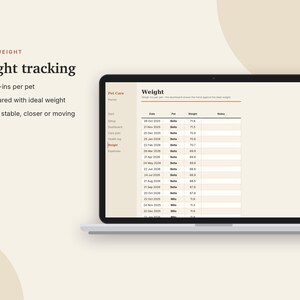 Pet Care Planner Excel & Google Sheets, Dog + Cat Health Record, Vaccination Tracker, Vet Log, Pet Expense Tracker | Neutral Cream image 7