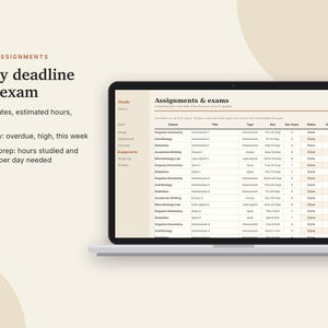 Studentplanerare Excel och Google Sheets, Uppgiftsspårare, Betygskalkylator + GPA-spårare, Tentamen + Studieplanerare, Högskola | Neutral Cream bild 6