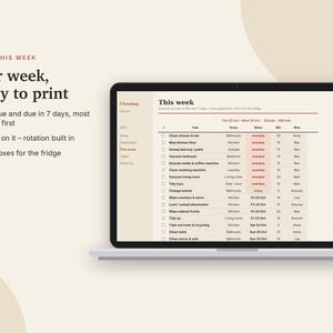 Cleaning Schedule Excel & Google Sheets, Chore Chart with Rotation, Family Chore Tracker, Weekly Cleaning Checklist | Neutral Cream image 5