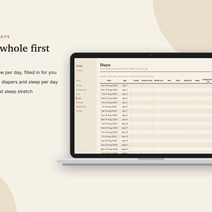 Baby Tracker Excel & Google Sheets, Newborn Feeding Log, Breastfeeding + Sleep Tracker, Diaper Log, Baby Growth | Neutral Cream image 6