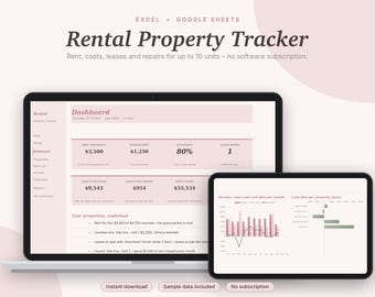 Rental Property Tracker Excel & Google Sheets, Landlord Spreadsheet, Rent Roll, Rental Income + Expense, Tax Summary | Pink Aesthetic