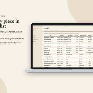 Registro di valutazione della collezione in Excel e Fogli Google, Inventario delle carte collezionabili, Monete, Dischi in vinile + Collezione di scarpe da ginnastica / Crema neutra immagine 5