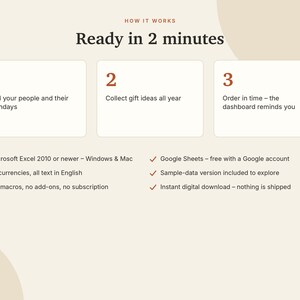 Gift Tracker Excel & Google Sheets, Christmas Gift List + Budget, Birthday Reminder, Gift Ideas Planner, Holiday Planner | Neutral Cream image 9