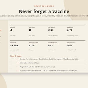 Pet Care Planner Excel & Google Sheets, Dog + Cat Health Record, Vaccination Tracker, Vet Log, Pet Expense Tracker | Neutral Cream image 2