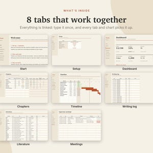 Thesis Planner Excel & Google Sheets, Dissertation Tracker, Word Count Tracker, PhD + Master Thesis Timeline, Gantt Chart | Neutral Cream image 4