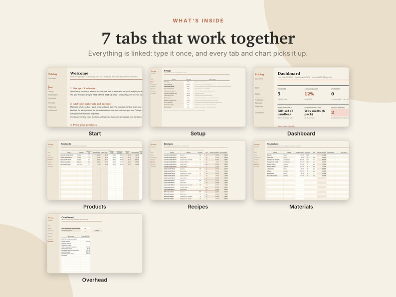 Calcolatore prezzi Excel e Fogli Google, Prezzi dei prodotti per venditori Etsy, Foglio di calcolo per il calcolo di costi e profitti per prodotti fatti a mano / Crema neutra immagine 4