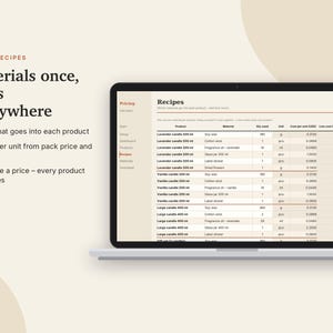 Calcolatore prezzi Excel e Fogli Google, Prezzi dei prodotti per venditori Etsy, Foglio di calcolo per il calcolo di costi e profitti per prodotti fatti a mano / Crema neutra immagine 6