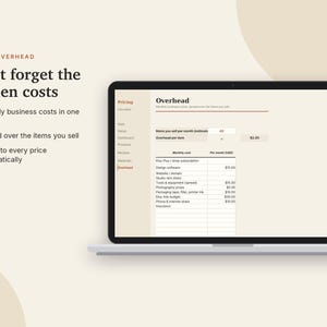 Calcolatore prezzi Excel e Fogli Google, Prezzi dei prodotti per venditori Etsy, Foglio di calcolo per il calcolo di costi e profitti per prodotti fatti a mano / Crema neutra immagine 7