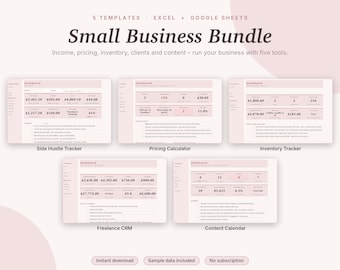 Small Business Spreadsheet Bundle Excel & Google Sheets, Income Expense Tracker, Pricing, Inventory, Client CRM, Content | Pink Aesthetic