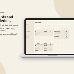 Lauftagebuch (Excel & Google Sheets), Lauftracker + Halbmarathon-Trainingsplan, Temporechner, Wettkampfprognose, Schuhprotokoll | Neutral Cream Bild 7
