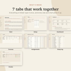 Studentplanerare Excel och Google Sheets, Uppgiftsspårare, Betygskalkylator + GPA-spårare, Tentamen + Studieplanerare, Högskola | Neutral Cream bild 4