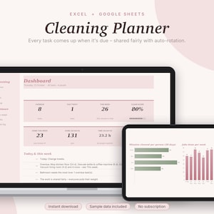 Cleaning Schedule Excel & Google Sheets, Chore Chart with Rotation, Family Chore Tracker, Weekly Cleaning Checklist | Pink Aesthetic