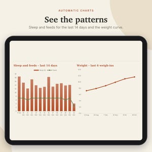 Baby Tracker Excel & Google Sheets, Newborn Feeding Log, Breastfeeding + Sleep Tracker, Diaper Log, Baby Growth | Neutral Cream image 3