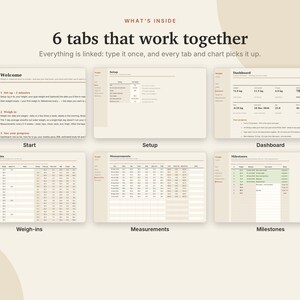 Weight Loss Tracker Excel & Google Sheets, Body Measurement Tracker, BMI + Body Fat Calculator, Goal Weight Progress Chart | Neutral Cream image 4