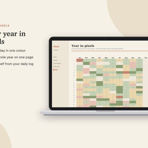 Mood Tracker Excel & Google Sheets, Year in Pixels, Mental Health Journal, Daily Mood + Anxiety Log, Self Care Tracker | Neutral Cream image 5