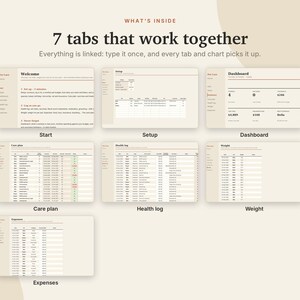 Pet Care Planner Excel & Google Sheets, Dog + Cat Health Record, Vaccination Tracker, Vet Log, Pet Expense Tracker | Neutral Cream image 4