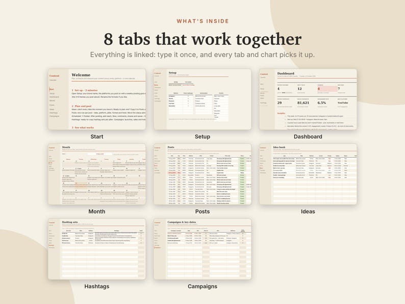 Content-Kalender (Excel & Google Sheets), Social-Media-Planer, Instagram- und TikTok-Post-Planer, Content-Tracker-Tabelle | Neutral Cream Bild 4