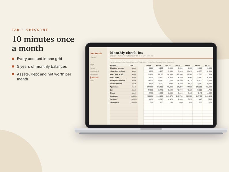 Net Worth Tracker Excel & Google Sheets, FIRE Calculator, Assets + Debt Tracker, Wealth Tracker, Financial Independence | Neutral Cream image 5