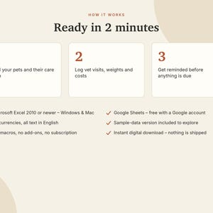 Pet Care Planner Excel & Google Sheets, Dog + Cat Health Record, Vaccination Tracker, Vet Log, Pet Expense Tracker | Neutral Cream image 9