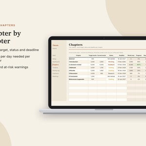 Thesis Planner Excel & Google Sheets, Dissertation Tracker, Word Count Tracker, PhD + Master Thesis Timeline, Gantt Chart | Neutral Cream image 6