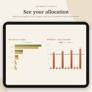 Investment Tracker Excel & Google Sheets, Dividend Tracker, Stock Portfolio Tracker, ETF + Asset Allocation, Rebalancing | Neutral Cream image 3
