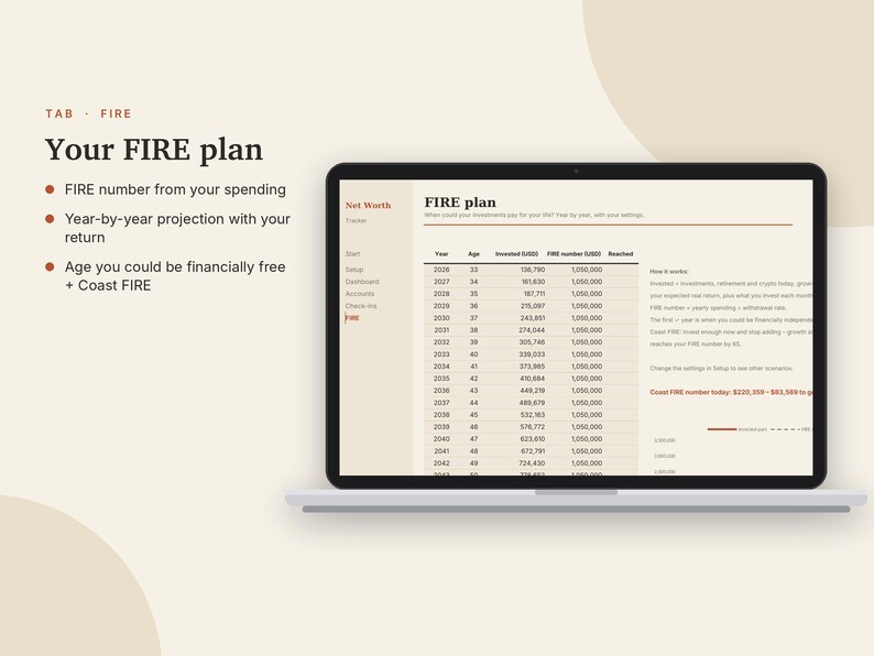 Net Worth Tracker Excel & Google Sheets, FIRE Calculator, Assets + Debt Tracker, Wealth Tracker, Financial Independence | Neutral Cream image 6