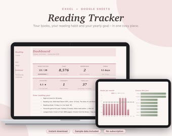 Reading Tracker Excel & Google Sheets, Book Log + Reading Journal, Reading Challenge, TBR List, Book Tracker Spreadsheet | Pink Aesthetic