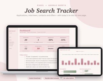 Job Search Tracker Excel & Google Sheets, Job Application Tracker, Interview Tracker, Career Planner Spreadsheet Template | Pink Aesthetic