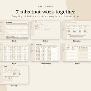 Lauftagebuch (Excel & Google Sheets), Lauftracker + Halbmarathon-Trainingsplan, Temporechner, Wettkampfprognose, Schuhprotokoll | Neutral Cream Bild 4