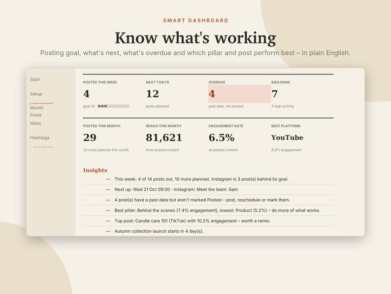 Content-Kalender (Excel & Google Sheets), Social-Media-Planer, Instagram- und TikTok-Post-Planer, Content-Tracker-Tabelle | Neutral Cream Bild 2