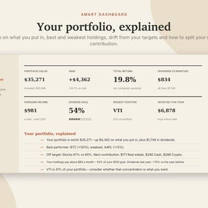 Investment Tracker Excel & Google Sheets, Dividend Tracker, Stock Portfolio Tracker, ETF + Asset Allocation, Rebalancing | Neutral Cream image 2