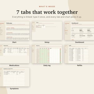 Medication Tracker Excel & Google Sheets, Pill Log, Daily Medicine Schedule, Refill Reminder, Health Tracker | Neutral Cream image 4