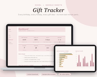 Gift Tracker Excel & Google Sheets, Christmas Gift List + Budget, Birthday Reminder, Gift Ideas Planner, Holiday Planner | Pink Aesthetic