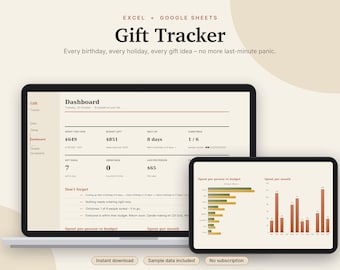 Gift Tracker Excel & Google Sheets, Christmas Gift List + Budget, Birthday Reminder, Gift Ideas Planner, Holiday Planner | Neutral Cream