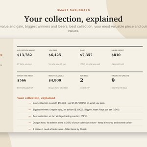 Registro di valutazione della collezione in Excel e Fogli Google, Inventario delle carte collezionabili, Monete, Dischi in vinile + Collezione di scarpe da ginnastica / Crema neutra immagine 2
